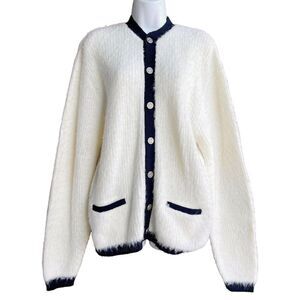 VTG 60s BRENT Montgomery Ward Cardigan L Ivory Orlon Acrylic Fuzzy Shag Sweater